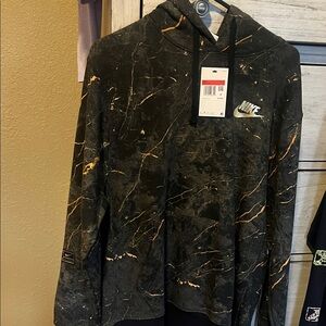 Nike Black and Gold Patterned Hoodie